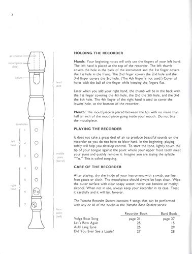 Yamaha Recorder Student (Yamaha Individual Instruction),Used
