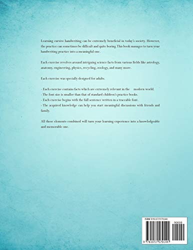 Cursive Handwriting Workbook for Adults: Advanced Cursive Writing Worksheets with Intriguing Science Facts for a Meaningful Prac,Used