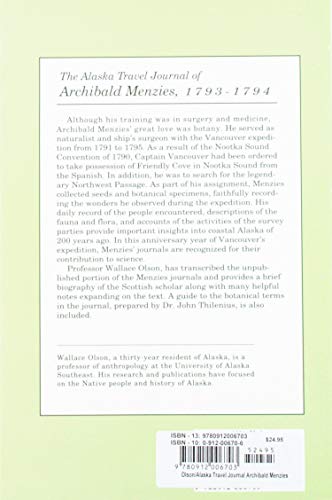 Alaska Travel Journal of Archibald Menzies, 17931794.,Used