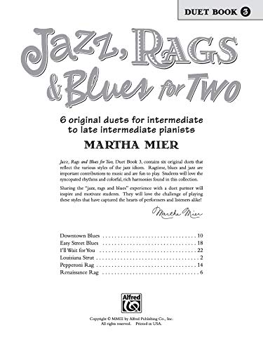 Jazz, Rags & Blues for Two, Bk 3: 6 Original Duets for Late Intermediate to Late Intermediate Pianists,Used