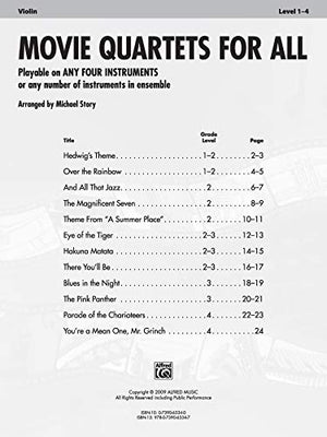Movie Quartets for All: Violin (For All Series),Used