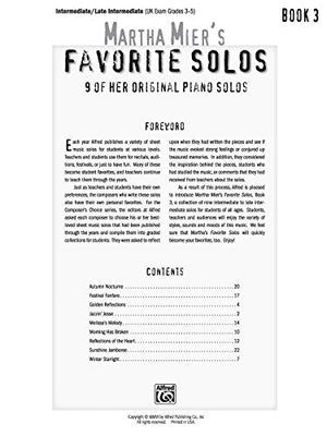 Martha Mier's Favorite Solos, Bk 3: 9 of Her Original Piano Solos,Used
