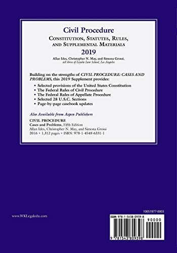 Civil Procedure: Constitution, Statutes, Rules, And Supplemental Materials, 2019 (Supplements),Used