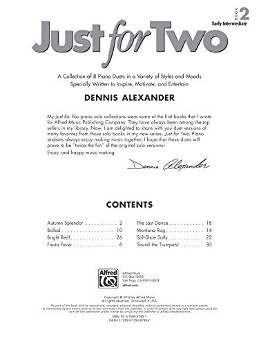 Just For Two, Bk 2: A Collection Of 8 Piano Duets In A Variety Of Styles And Moods Specially Written To Inspire, Motivate, And E