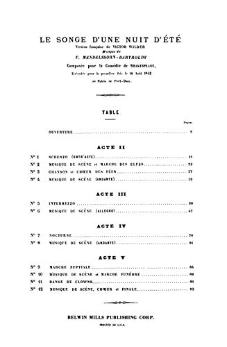 A Midsummer Night's Dream, Op. 61: French, English Language Edition (Kalmus Edition) (French Edition),Used