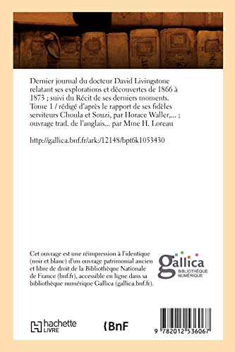 Dernier Journal Du Docteur David Livingstone, Tome 1 (d.1876) (Histoire) (French Edition),Used