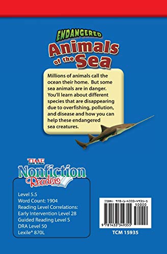 Teacher Created Materials  TIME For Kids Informational Text: Endangered Animals of the Sea  Grade 5  Guided Reading Level U,Used
