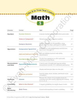 Evanmoor Common Core Math Centers, Grade 5 (Take It To Your Seat: Math Centers)