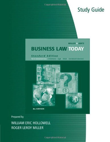 Study Guide for Miller/Jentzs Business Law Today, Standard Edition, 8th,Used