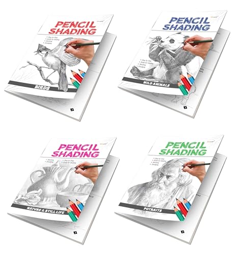 Pencil Shading - Birds, Wild Animals, Nature & Still Life And Portraits : Wildlife Drawing Practice For Children, Early Learners Shading Book | Combo Of 4 Pencil Shading Activity Books