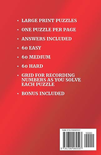 180 Large Print Sudoku Puzzles New Grid Design Vol. 1: Easy, Medium And Hard Levels For All Adults, Seniors And Kids In A Travel,Used