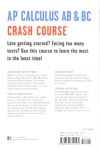Ap Calculus Ab & Bc Crash Course, 2Nd Ed., Book + Online: Get A Higher Score In Less Time (Advanced Placement (Ap) Crash Course),Used