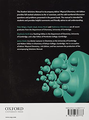Student Solutions Manual To Accompany Atkins' Physical Chemistry 11Th Edition,Used