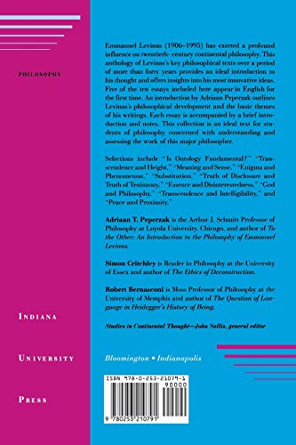 Emmanuel Levinas: Basic Philosophical Writings (Studies in Continental Thought),New