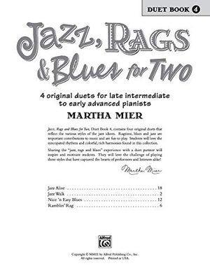 Jazz, Rags & Blues for Two, Bk 4: 4 Original Duets for Late Intermediate to Early Advanced Pianists,Used