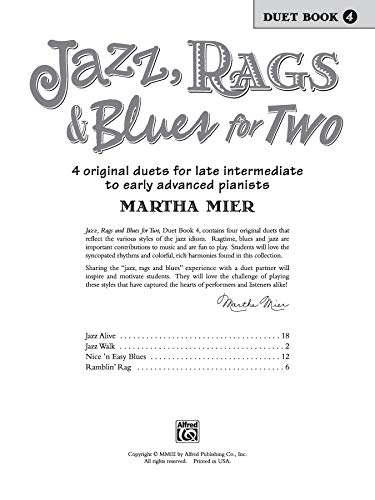 Jazz, Rags & Blues for Two, Bk 4: 4 Original Duets for Late Intermediate to Early Advanced Pianists,Used