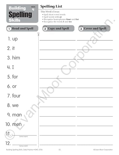 EvanMoor Building Spelling Skills, Grade 2  Homeschooling & Classroom Resource Workbook, Reproducible Worksheets, Teaching Edi,New