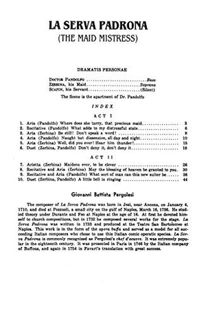 La Serva Padrona / The Maid Mistress: An Intermezzo in Two Acts (Kalmus Edition),Used