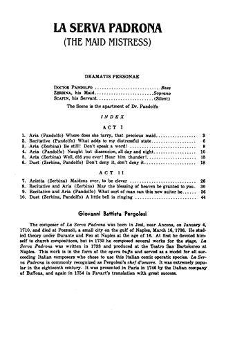 La Serva Padrona / The Maid Mistress: An Intermezzo in Two Acts (Kalmus Edition),Used