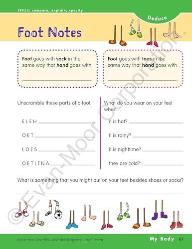 Evanmoor Skill Sharpeners Critical Thinking, Grade 2 Workbook, Problem Solving Skills, Fun Activities, Higherorder, Openended