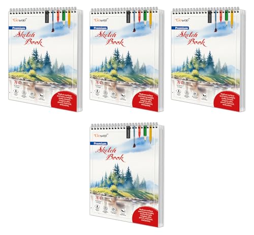 A4 Premium Sketch Book : Set Of 4 Top Spiral-Bound Sketchpad, 140 Gsm Paper For Drawing, Sketching And Painting, 36 Sheets Sketch Books