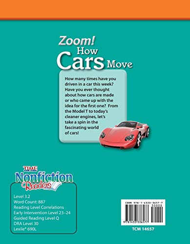 Teacher Created Materials  TIME For Kids Informational Text: Zoom! How Cars Move  Grade 3  Guided Reading Level N,Used