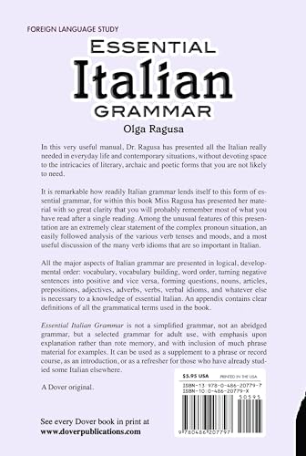 Essential Italian Grammar: All The Grammer Really Needed For Speech And Comprehension (Dover Language Guides Essential Grammar),Used