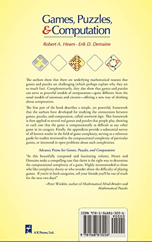Games, Puzzles, and Computation (AK Peters/CRC Recreational Mathematics Series),Used