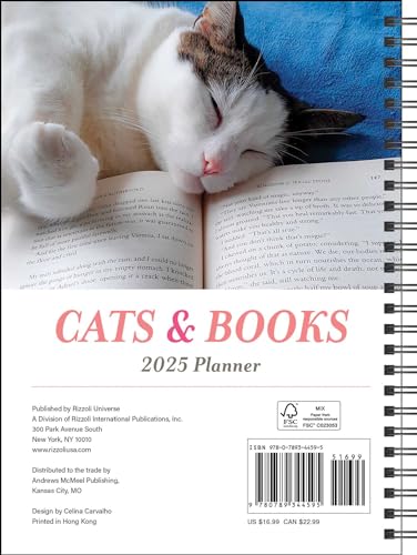 Cats & Books 12Month 2025 Planner Calendar,Used