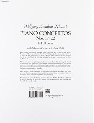 Piano Concertos Nos. 1722 in Full Score (Dover Orchestral Music Scores),Used