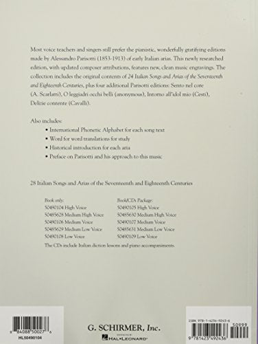 28 Italian Songs & Arias of the 17th & 18th Centuries: Based on the Editions by Alessandro Parisotti High Voice, Book only,New