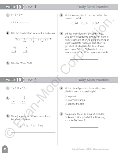 EvanMoor Daily Math Practice, Grade 6,Used