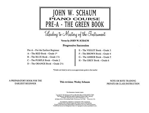 John W. Schaum Piano Course: PreA : The Green Book,New