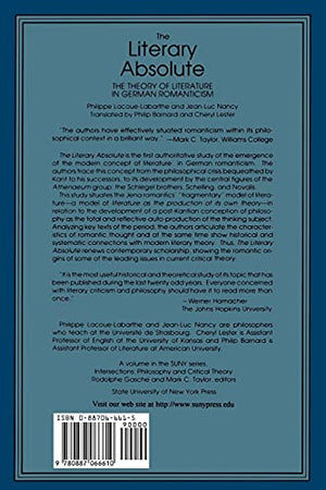 The Literary Absolute: The Theory Of Literature In German Romanticism (Suny Series In Judaica) (Suny Series : Intersections : Ph,Used