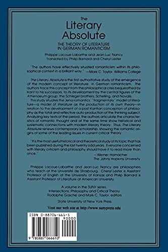 The Literary Absolute: The Theory Of Literature In German Romanticism (Suny Series In Judaica) (Suny Series : Intersections : Ph,Used