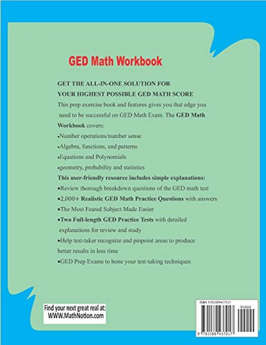 GED Math Workbook: The Most Effective Exercises and Review GED Math Questions,Used