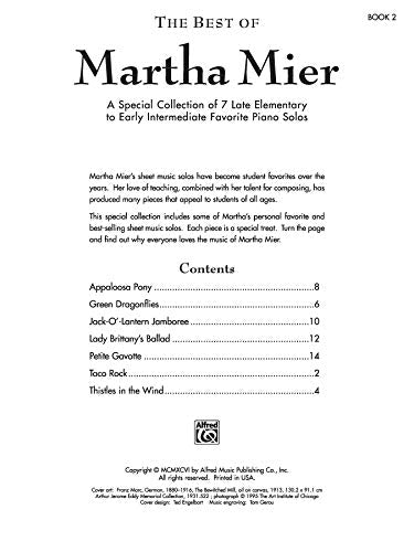 The Best of Martha Mier, Bk 2: A Special Collection of 7 Late Elementary to Early Intermediate Favorite Piano Solos,Used
