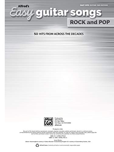 Alfred's Easy Guitar Songs  Rock & Pop: 50 Hits from Across the Decades,Used