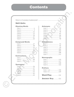 Evanmoor Vocabulary Fundamentals, Grade 1 Homeschool And Classroom Resource, Reproducible Worksheets, Compound Words, Synonyms,