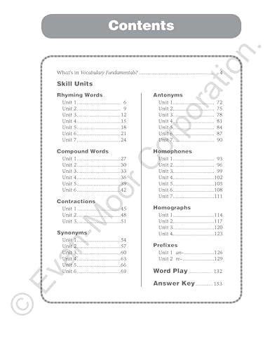 Evanmoor Vocabulary Fundamentals, Grade 1 Homeschool And Classroom Resource, Reproducible Worksheets, Compound Words, Synonyms,