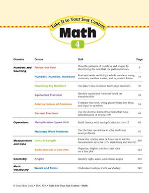 EvanMoor Common Core Math Centers, Grade 4 (Take It to Your Seat Centers),Used