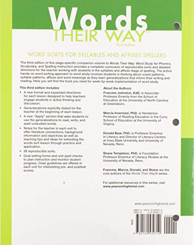 Words Their Way: Word Sorts for Syllables and Affixes Spellers (Words Their Way Series),New