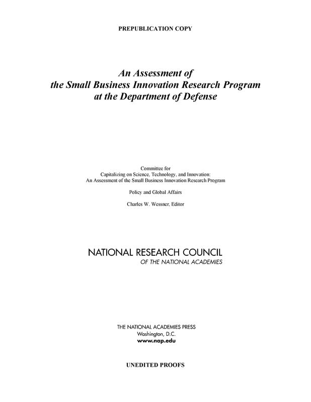 An Assessment of the SBIR Program at the Department of Defense,Used