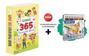 Giant - 365 Colouring Book And 12 Colour Pencils + 1 Sharpener :- Imagination Booster Colouring Book, Skill Building Art Set, Yearlong Colouring Book For Children, Early Learners Colouring Set