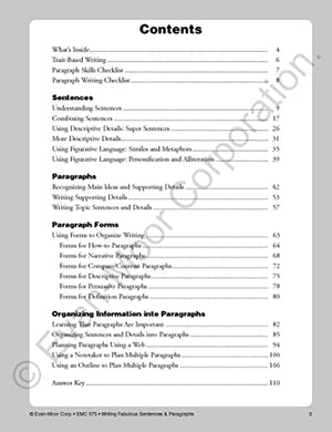 EvanMoor Writing Fabulous Sentences & Paragraphs, Grades 46, Homeschool & Classroom Workbook, Activities, Main Ideas, Topic Se,New