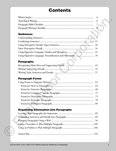EvanMoor Writing Fabulous Sentences & Paragraphs, Grades 46, Homeschool & Classroom Workbook, Activities, Main Ideas, Topic Se,New