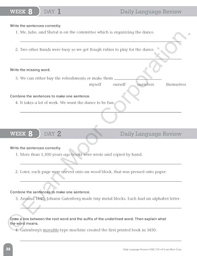 EvanMoor Daily Language Review, Grade 6 Actvities Homeschooling & Classroom Resource Workbook, Reproducible Worksheets, Teacher,New