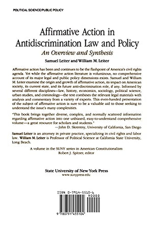 Affirmative Action in Antidiscrimination Law and Policy: An Overview and Synthesis (Suny American Constitutionalism),Used