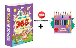 Grand - 365 Colouring Book And 10 Colour Pencils :- Toddler Colouring Book, Childrens Drawing Book, Thick Colouring Book, Drawing And Colouring Combo, Educational Art Book
