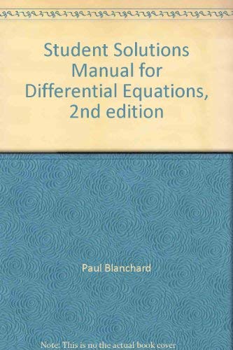 STUDENT SOLUTIONS MANUAL FOR DIFFERENTIAL EQUATIONS (Second Edition),Used